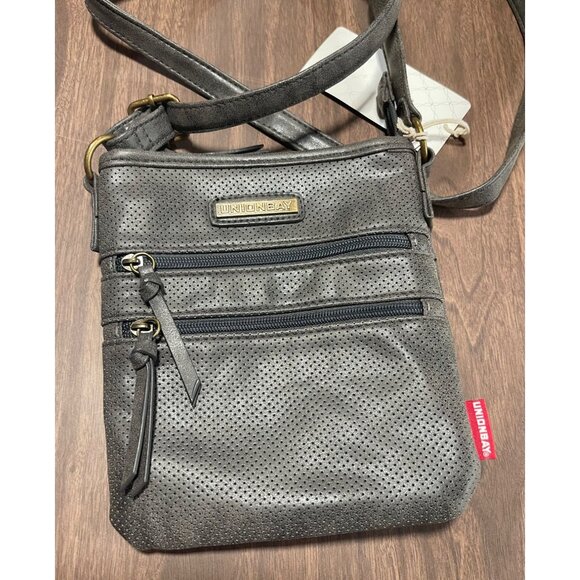 Unionbay Perforated Crossbody Bag Faux Leather Adjustable Strap Gray - Picture 1 of 11